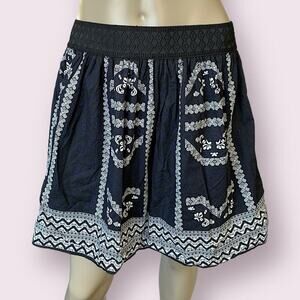 Alya Bohemian Flare Circle Skater Mini Skirt Pullon Size S Black and White Aztec